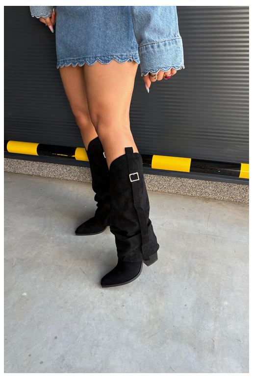 Botas negras de mujer hasta la rodilla con tacones y hebillas Caster