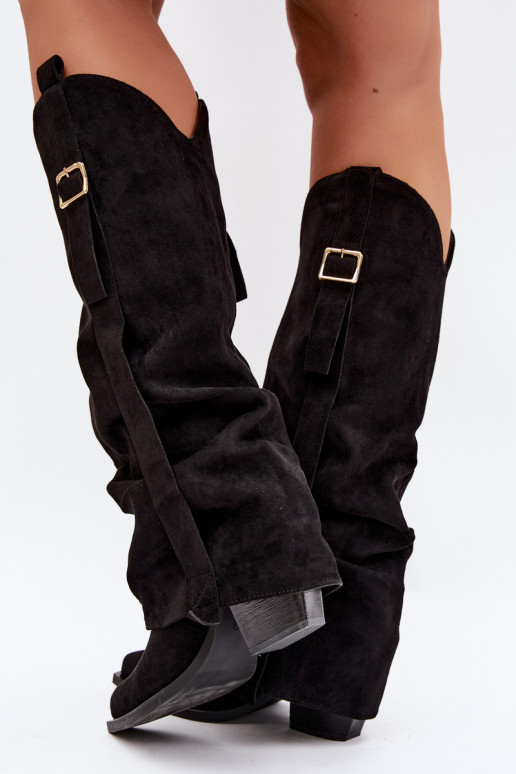 Botas negras de mujer hasta la rodilla con tacones y hebillas Caster