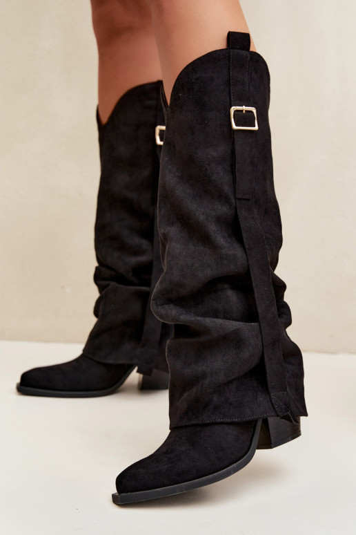 Botas negras de mujer hasta la rodilla con tacones y hebillas Caster