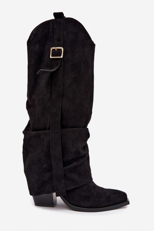 Botas negras de mujer hasta la rodilla con tacones y hebillas Caster