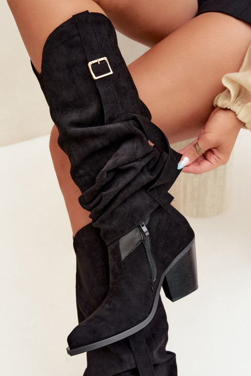 Botas negras de mujer hasta la rodilla con tacones y hebillas Caster
