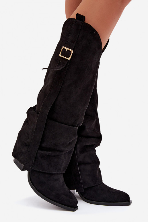 Botas negras de mujer hasta la rodilla con tacones y hebillas Caster