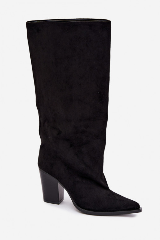 Botas altas de mujer sin cierre con tacón en ante sintético color negro Carmina