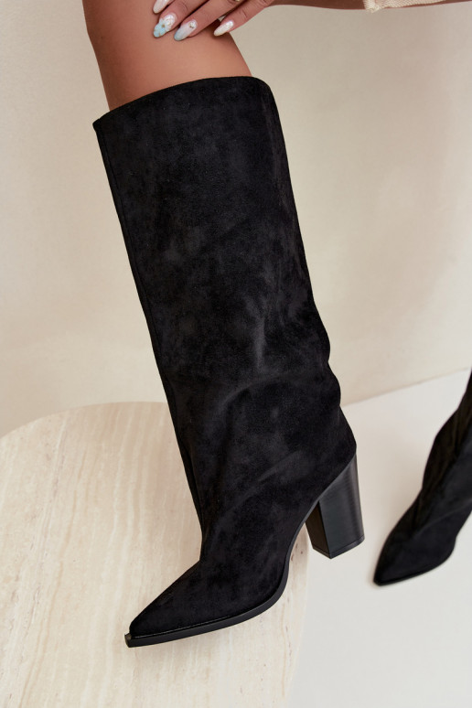 Botas altas de mujer sin cierre con tacón en ante sintético color negro Carmina