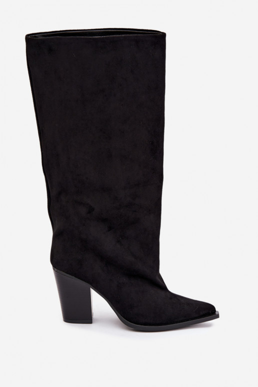 Botas altas de mujer sin cierre con tacón en ante sintético color negro Carmina