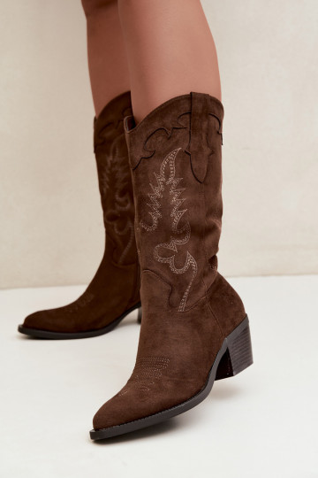 Botas altas de mujer estilo vaquero con tacón en color chocolate Betina 2