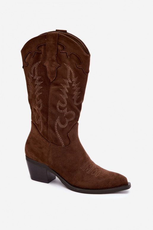Botas altas de mujer estilo vaquero con tacón en color chocolate Betina
