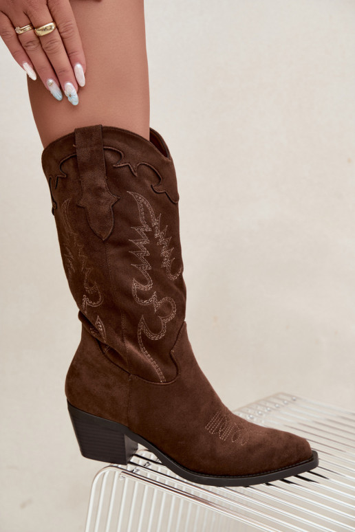Botas altas de mujer estilo vaquero con tacón en color chocolate Betina