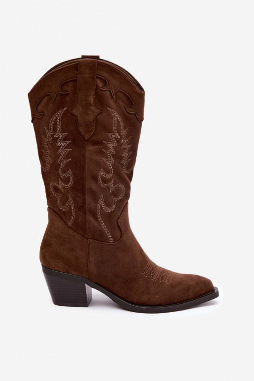 Botas altas de mujer estilo vaquero con tacón en color chocolate Betina