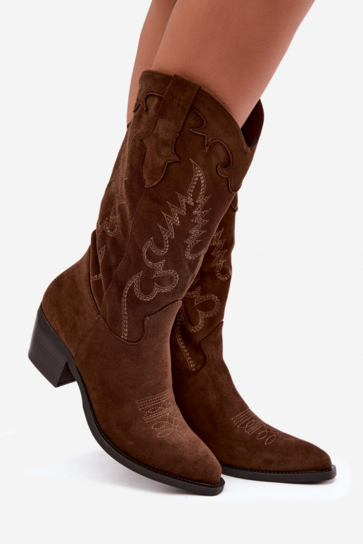 Botas altas de mujer estilo vaquero con tacón en color chocolate Betina