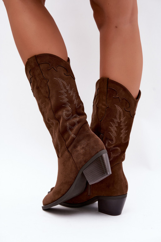 Botas altas de mujer estilo vaquero con tacón en color chocolate Betina