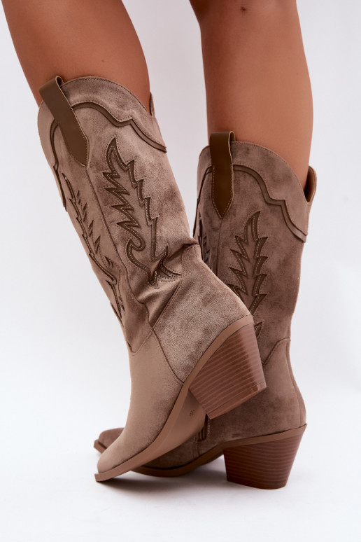 Botas altas de estilo cowboy en caqui Betina