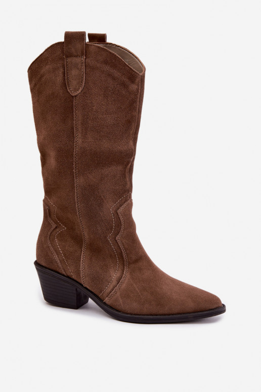 Botas altas de estilo cowboy de ante natural con aislamiento y tacón en color marrón Radley