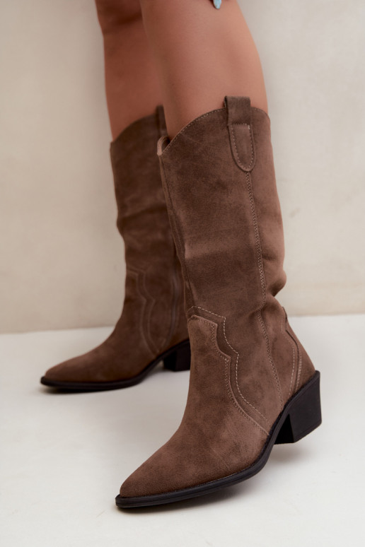 Botas altas de estilo cowboy de ante natural con aislamiento y tacón en color marrón Radley