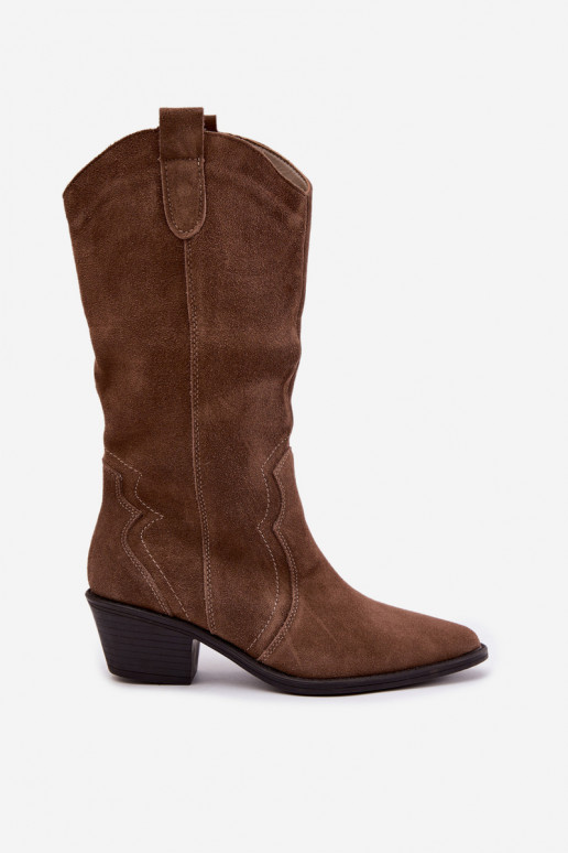 Botas altas de estilo cowboy de ante natural con aislamiento y tacón en color marrón Radley