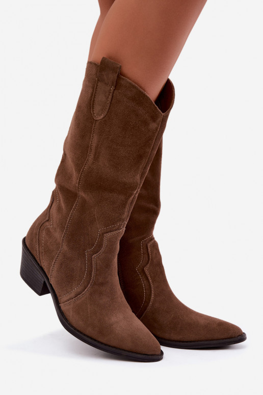 Botas altas de estilo cowboy de ante natural con aislamiento y tacón en color marrón Radley