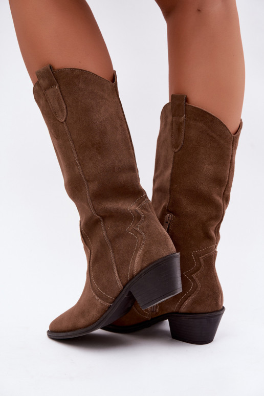 Botas altas de estilo cowboy de ante natural con aislamiento y tacón en color marrón Radley