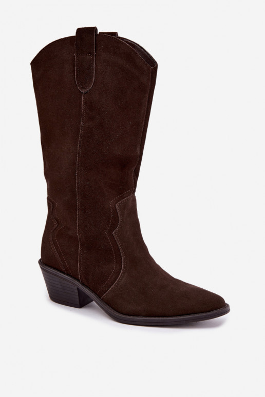 Botas altas de estilo cowboy de ante natural con aislamiento y tacón en color chocolate Radley