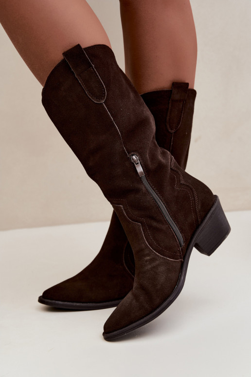 Botas altas de estilo cowboy de ante natural con aislamiento y tacón en color chocolate Radley