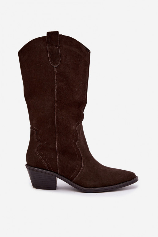 Botas altas de estilo cowboy de ante natural con aislamiento y tacón en color chocolate Radley