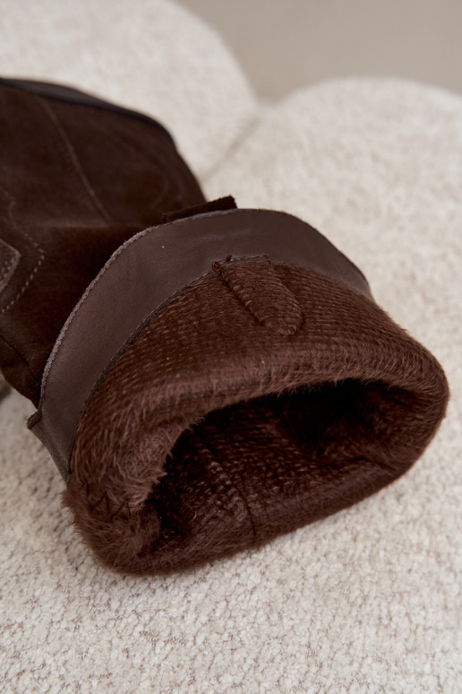 Botas altas de estilo cowboy de ante natural con aislamiento y tacón en color chocolate Radley