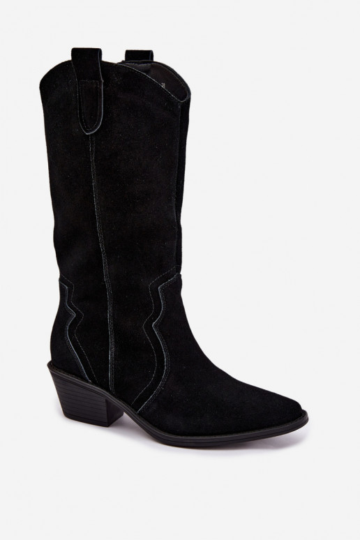 Botas altas de estilo cowboy de ante natural con aislamiento y tacón en color negro Radley