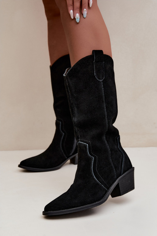 Botas altas de estilo cowboy de ante natural con aislamiento y tacón en color negro Radley