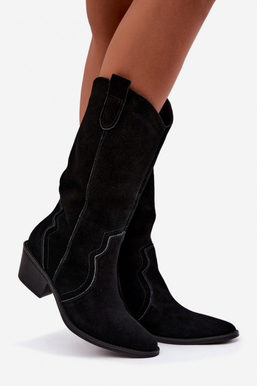 Botas altas de estilo cowboy de ante natural con aislamiento y tacón en color negro Radley