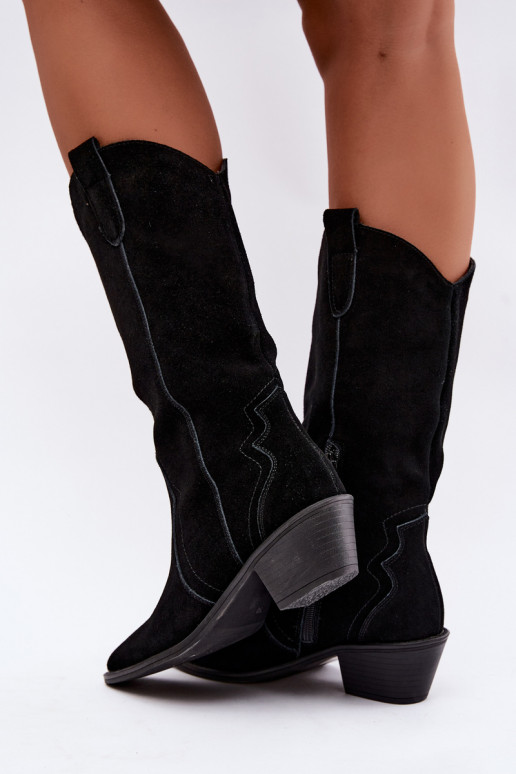 Botas altas de estilo cowboy de ante natural con aislamiento y tacón en color negro Radley