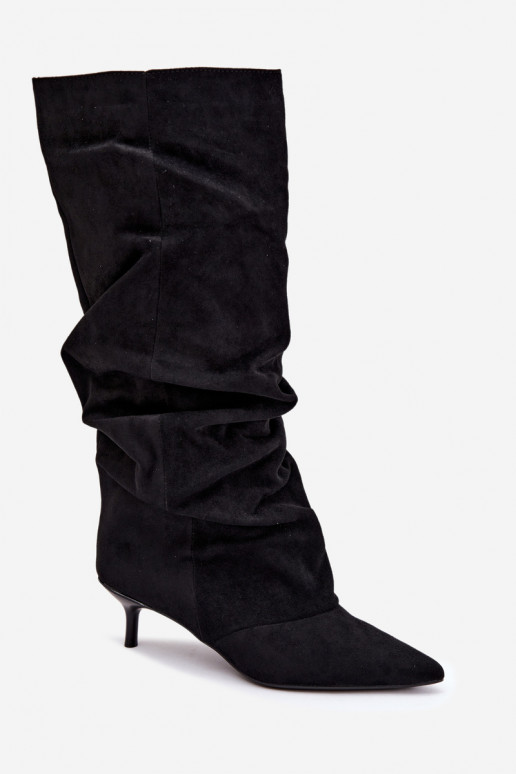 Botas arrugadas negras hasta la rodilla con tacón kitten de ante LoĮen