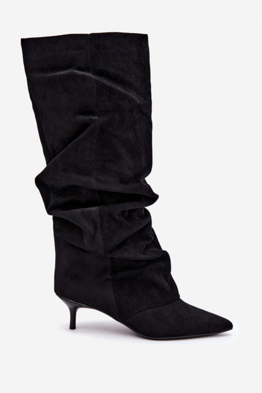 Botas arrugadas negras hasta la rodilla con tacón kitten de ante LoĮen