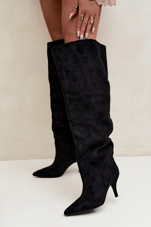 Botas altas para mujer slip-on con tacones finos en color negro Corly