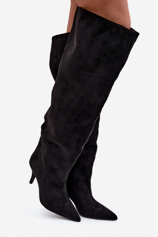 Botas altas para mujer slip-on con tacones finos en color negro Corly