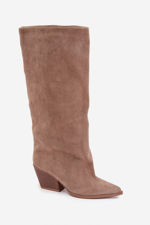 Botas altas color caqui de slip-on con tacones y punta afilada Blenia