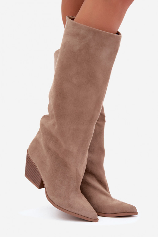 Botas altas color caqui de slip-on con tacones y punta afilada Blenia