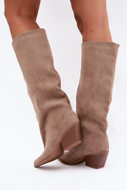 Botas altas color caqui de slip-on con tacones y punta afilada Blenia