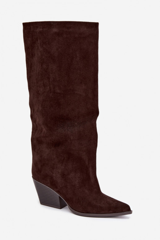 Botas altas color chocolate de slip-on con tacones y punta afilada Blenia