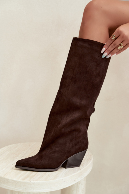 Botas altas color chocolate de slip-on con tacones y punta afilada Blenia