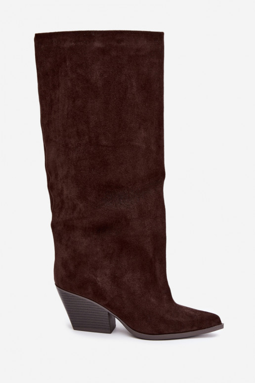 Botas altas color chocolate de slip-on con tacones y punta afilada Blenia
