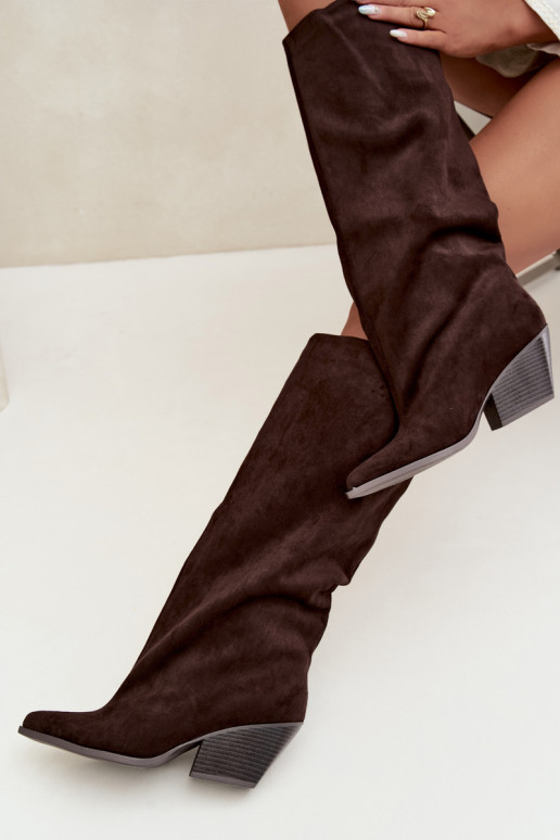 Botas altas color chocolate de slip-on con tacones y punta afilada Blenia