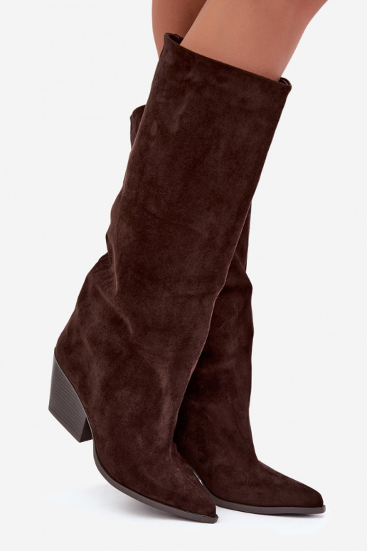 Botas altas color chocolate de slip-on con tacones y punta afilada Blenia