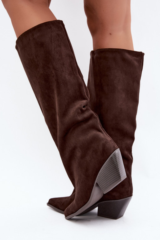 Botas altas color chocolate de slip-on con tacones y punta afilada Blenia