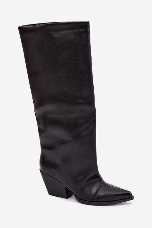 Botas altas negras de slip-on con tacones y punta afilada de cuero sintético Blenia