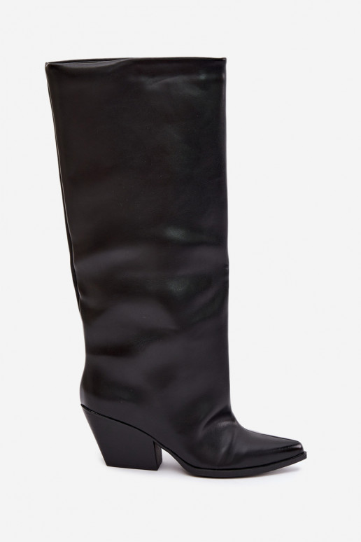 Botas altas negras de slip-on con tacones y punta afilada de cuero sintético Blenia