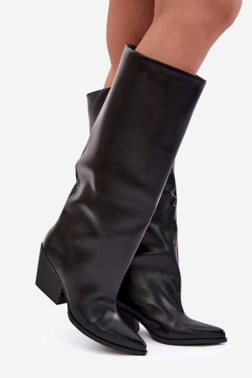 Botas altas negras de slip-on con tacones y punta afilada de cuero sintético Blenia
