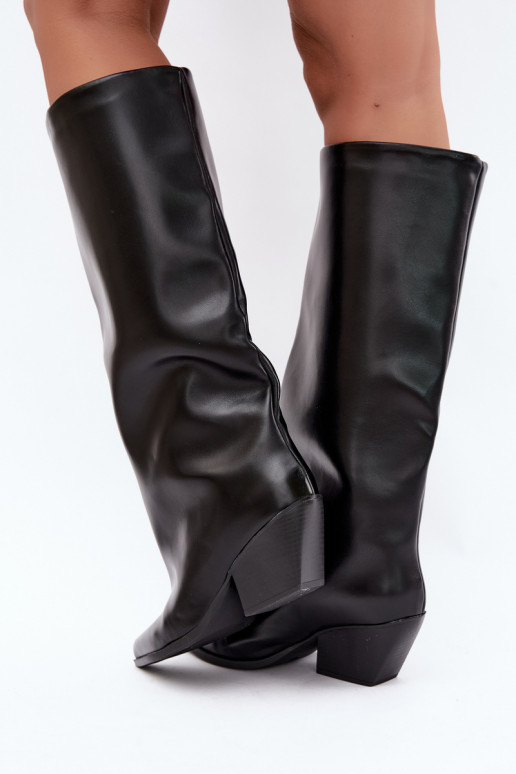 Botas altas negras de slip-on con tacones y punta afilada de cuero sintético Blenia