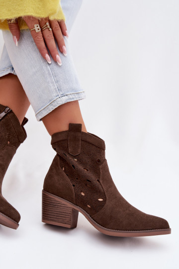 botines de mujer estilo cowboy con detalles calados CzekoladoĮe Nolvina