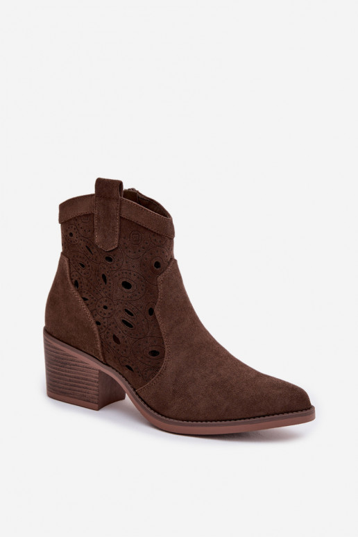 botines de mujer estilo cowboy con detalles calados CzekoladoĮe Nolvina