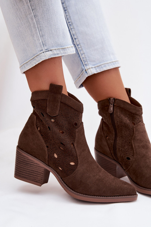 botines de mujer estilo cowboy con detalles calados CzekoladoĮe Nolvina