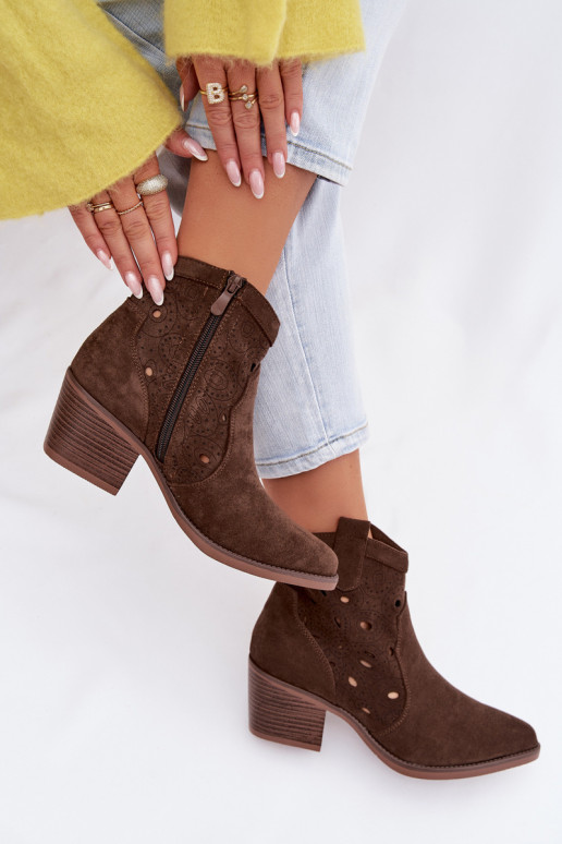 botines de mujer estilo cowboy con detalles calados CzekoladoĮe Nolvina
